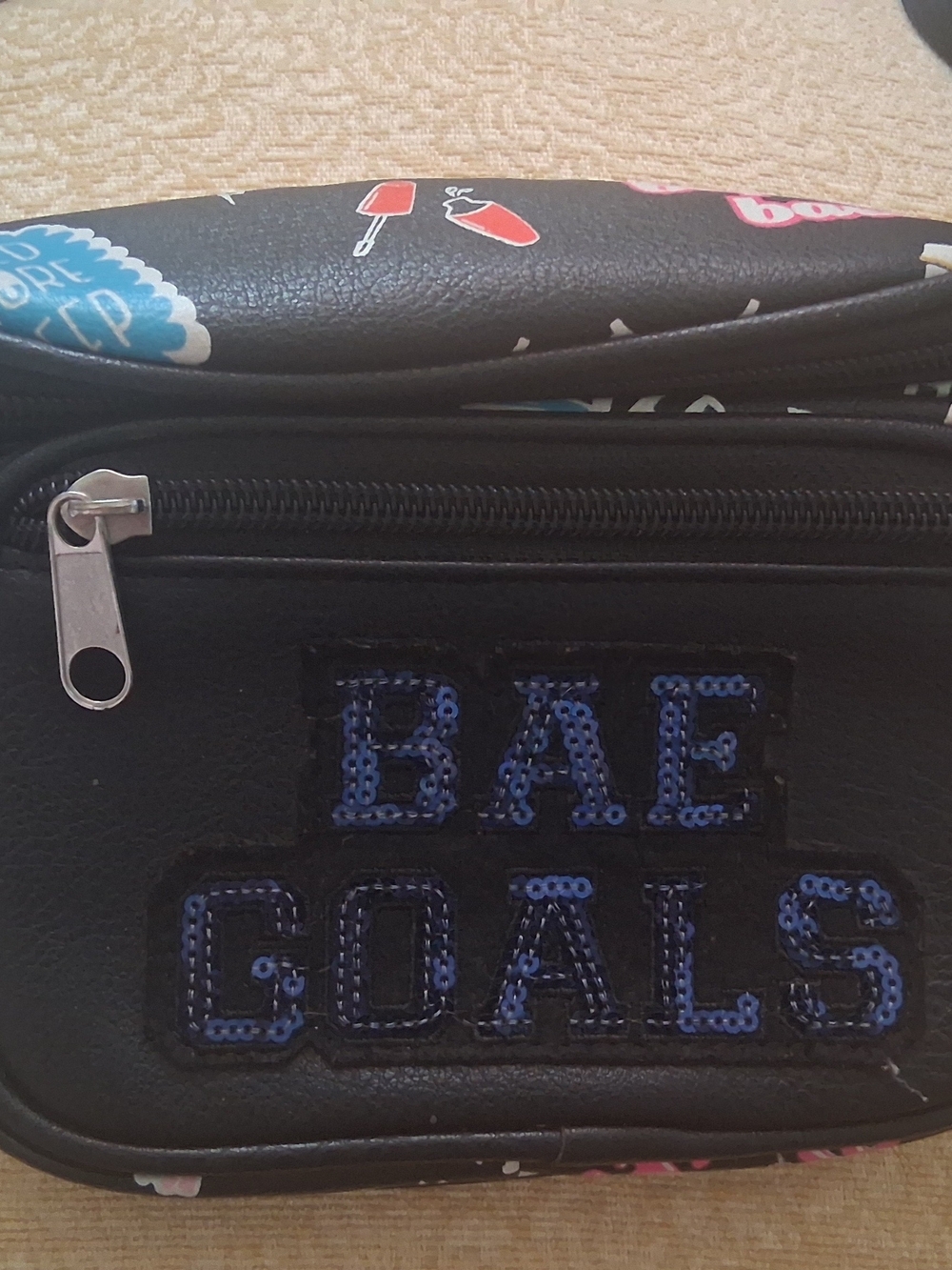 Kids Black Sequin 'Bae Goals' Zip Pouch - Youth Accessory